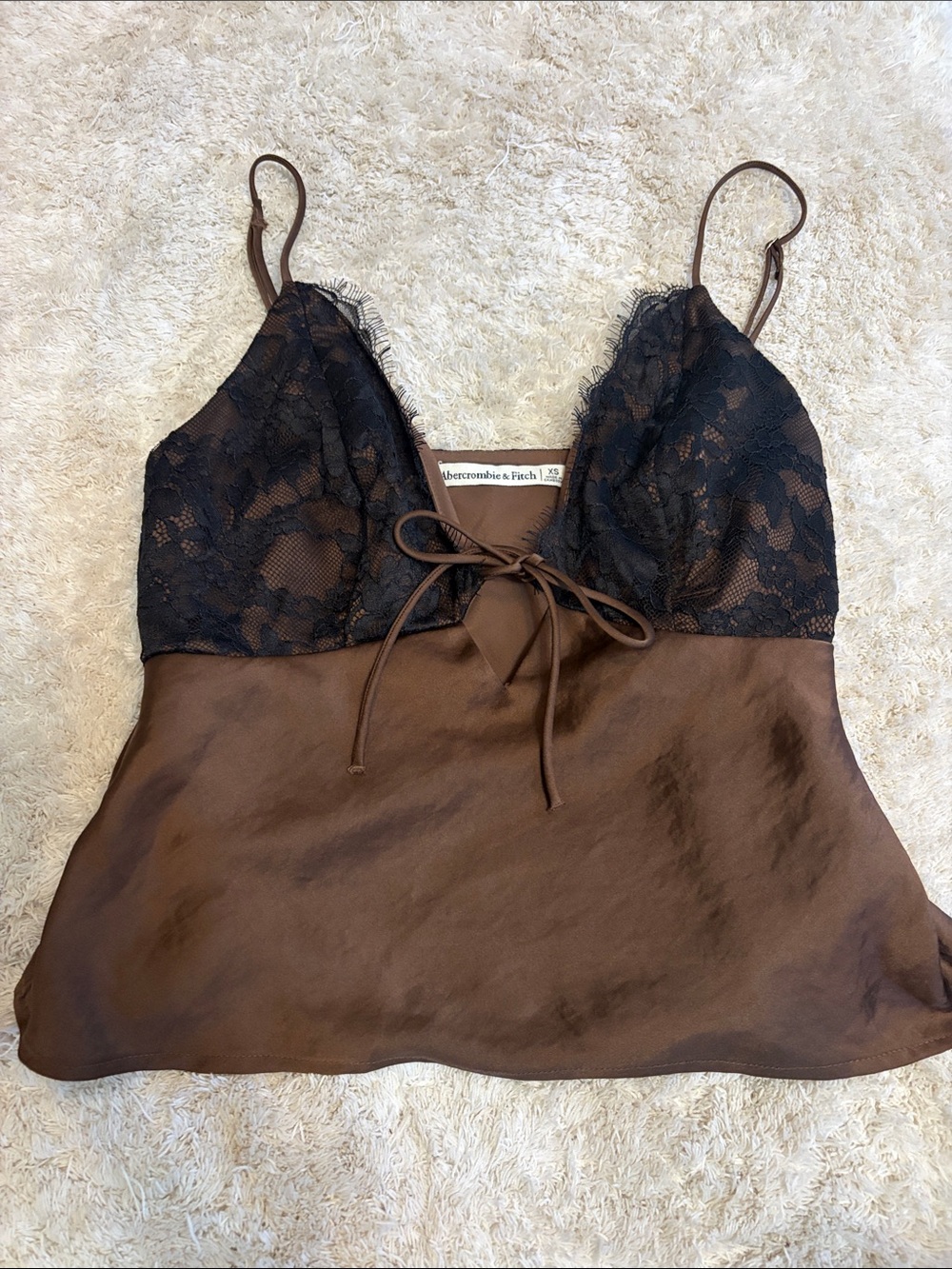 A&F brown camisole with black lace trim. XS